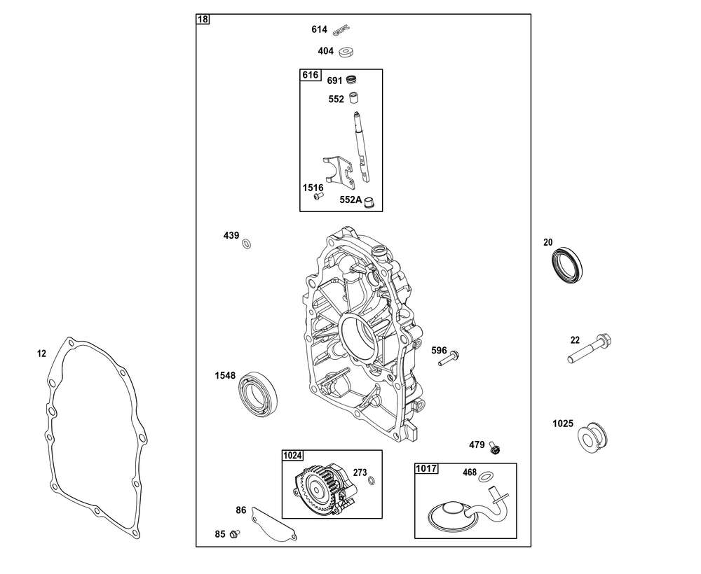 Crankcase Cover/Sump Group Diagram and Parts List for 355447-0120-01 200000 - 399999 Briggs and Stratton Engine